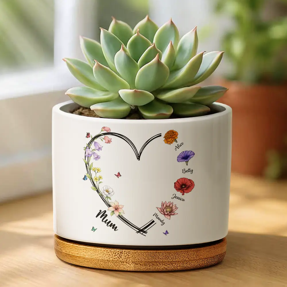 Mom Grandma Sweetheart Birth Month Flower - Personalized Ceramic Plant Pot - Image 2