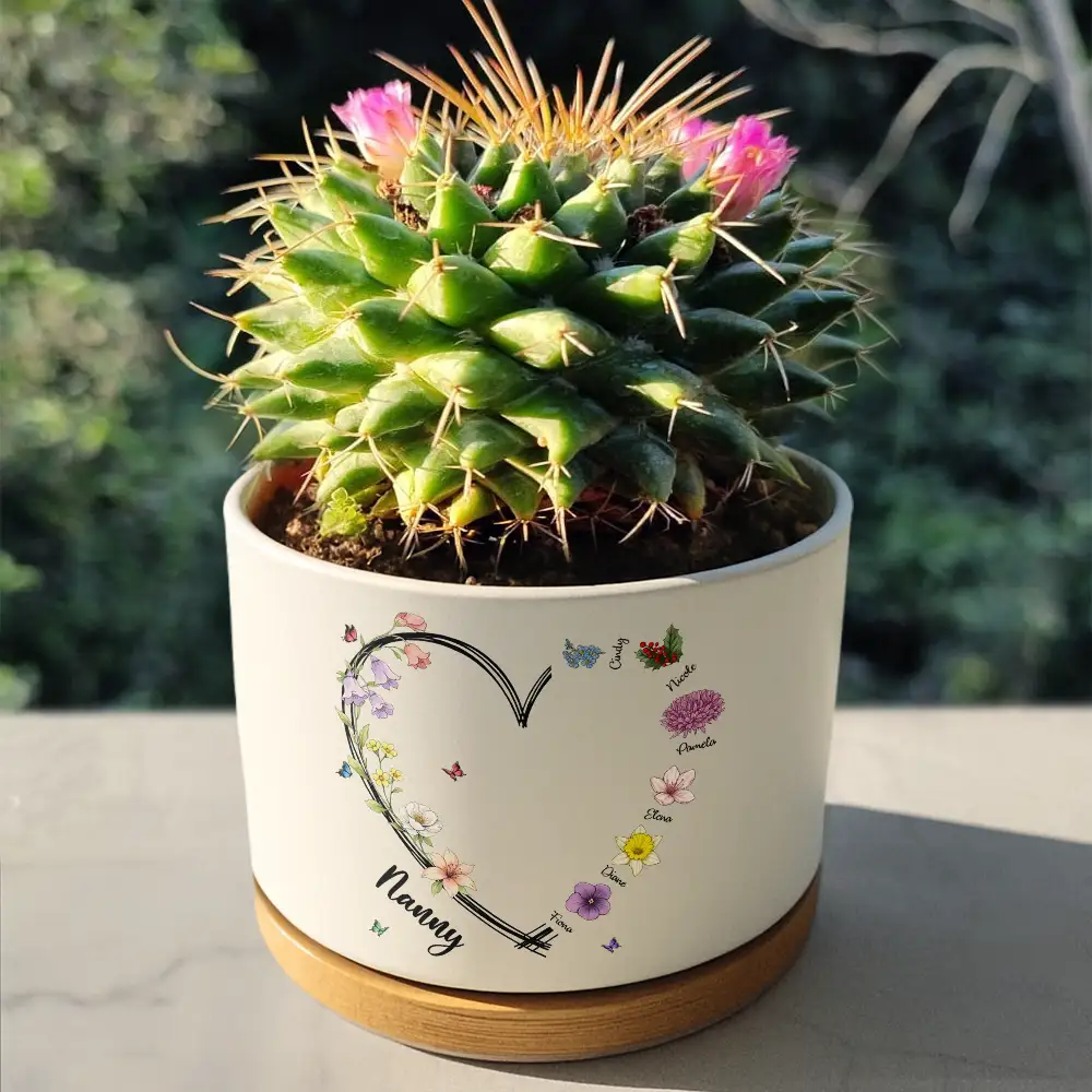 Mom Grandma Sweetheart Birth Month Flower - Personalized Ceramic Plant Pot - Image 4
