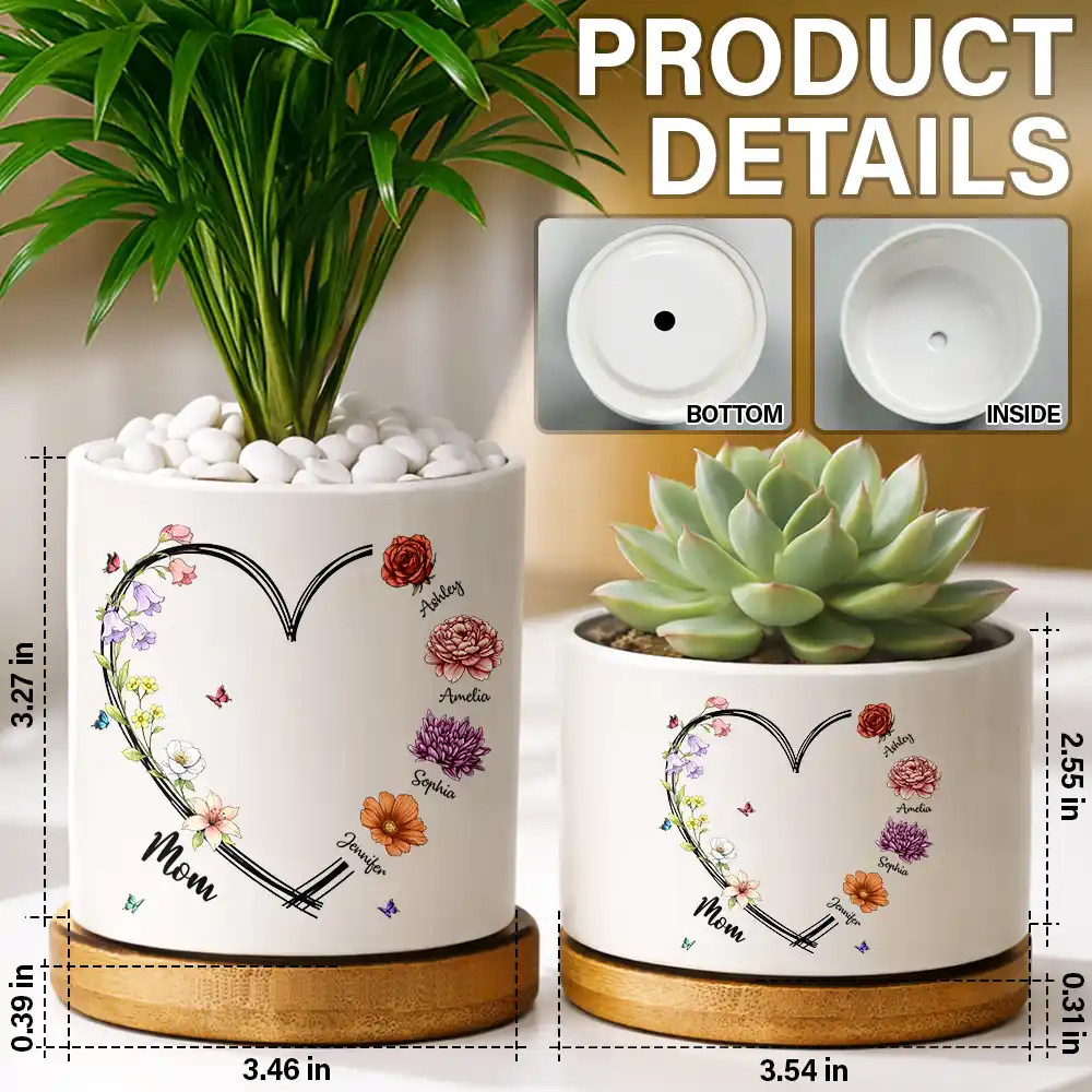 Mom Grandma Sweetheart Birth Month Flower - Personalized Ceramic Plant Pot - Image 5