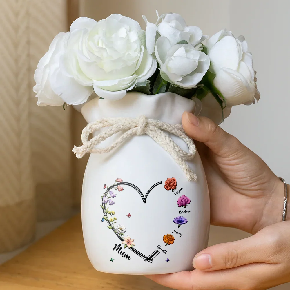 Mom Grandma Sweetheart Birth Month Flower - Personalized Ribbon Tie Flower Vase - Image 4