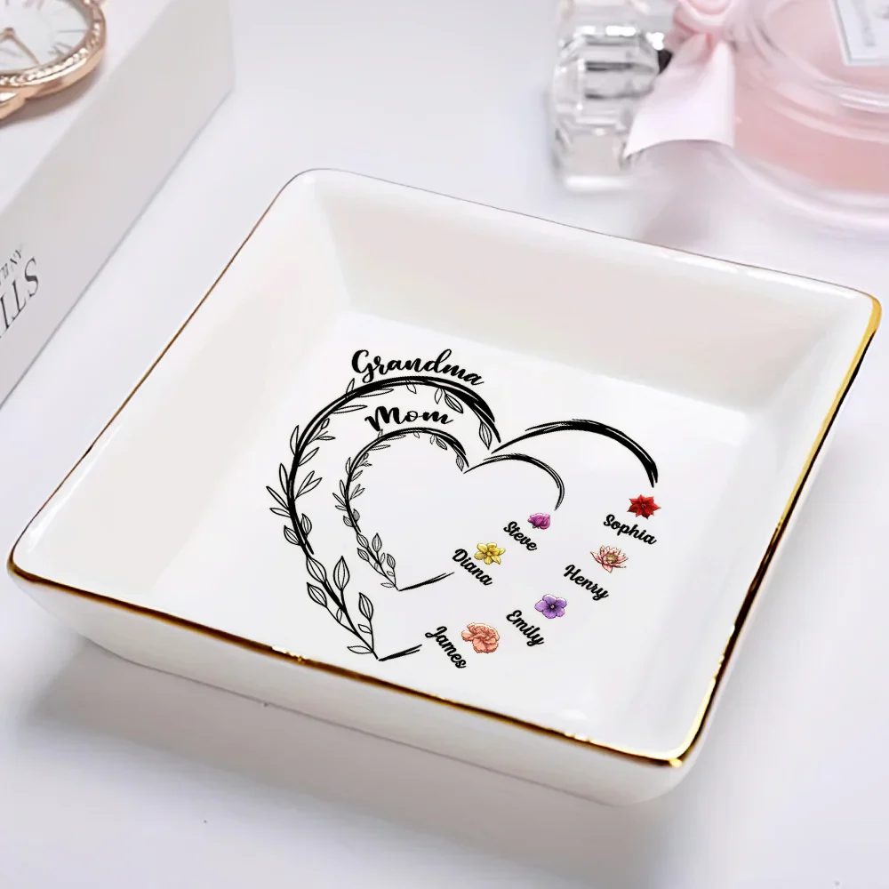 Mom Grandma Sweethearts Birth Month Flowers - Personalized Ring Dish - Image 2