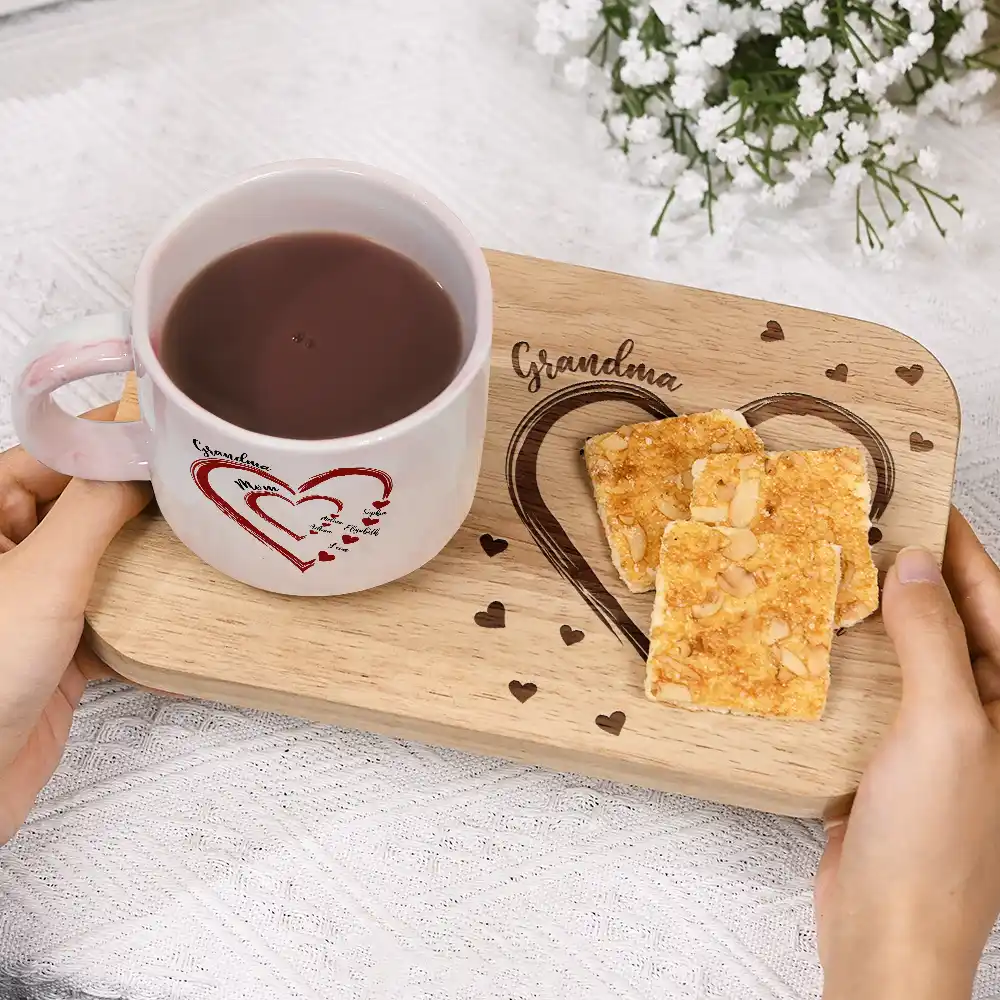 Mom Grandma Sweethearts - Personalized Combo Marble Mug & Serving Board - Image 3