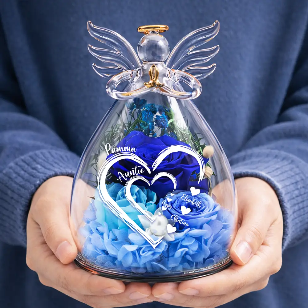 Mom Grandma Sweethearts - Personalized Flower In Glass Angel Figurine - Image 7