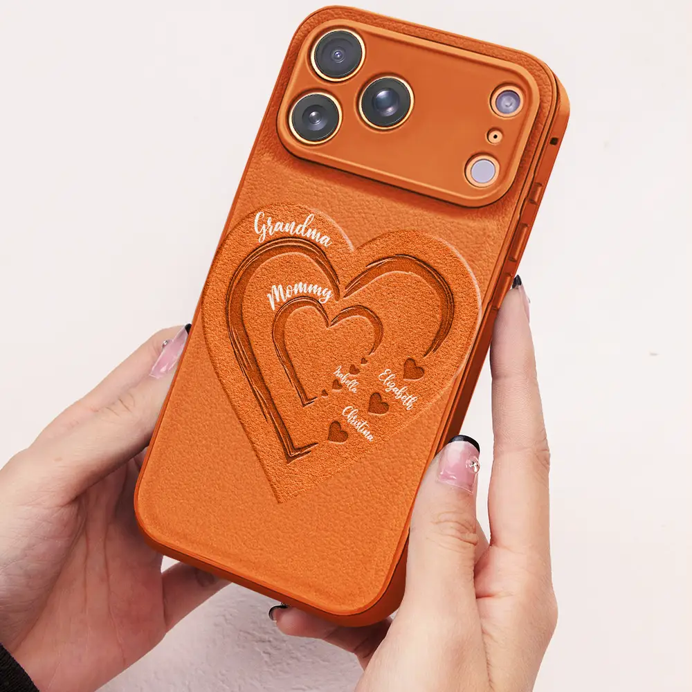 Mom Grandma Sweethearts - Personalized Leather Phone Case - Image 2