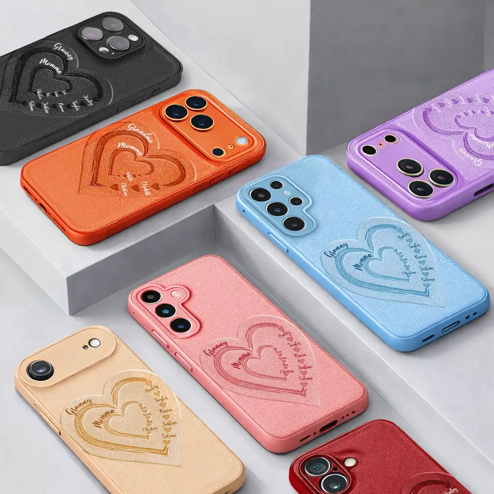 Mom Grandma Sweethearts - Personalized Leather Phone Case - Image 3