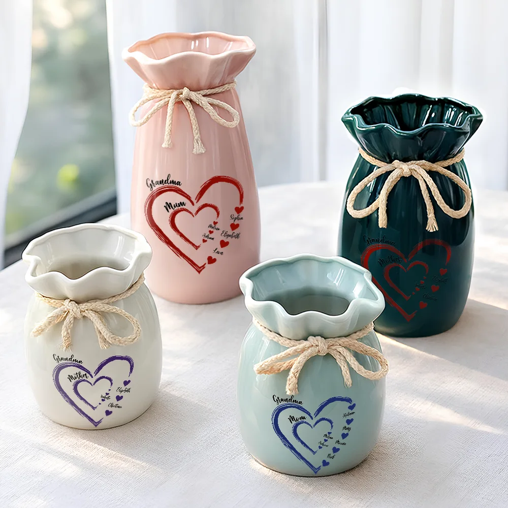 Mom Grandma Sweethearts - Personalized Ribbon Tie Flower Vase - Image 3