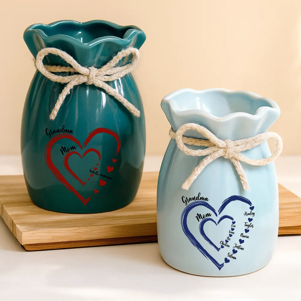 Mom Grandma Sweethearts - Personalized Ribbon Tie Flower Vase - Image 4