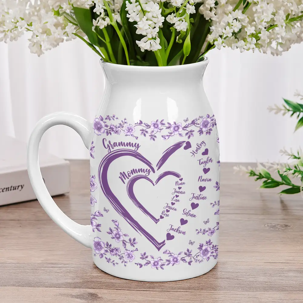 Mom Grandma Sweethearts Toile - Personalized Ceramic Flower Vase - Image 2