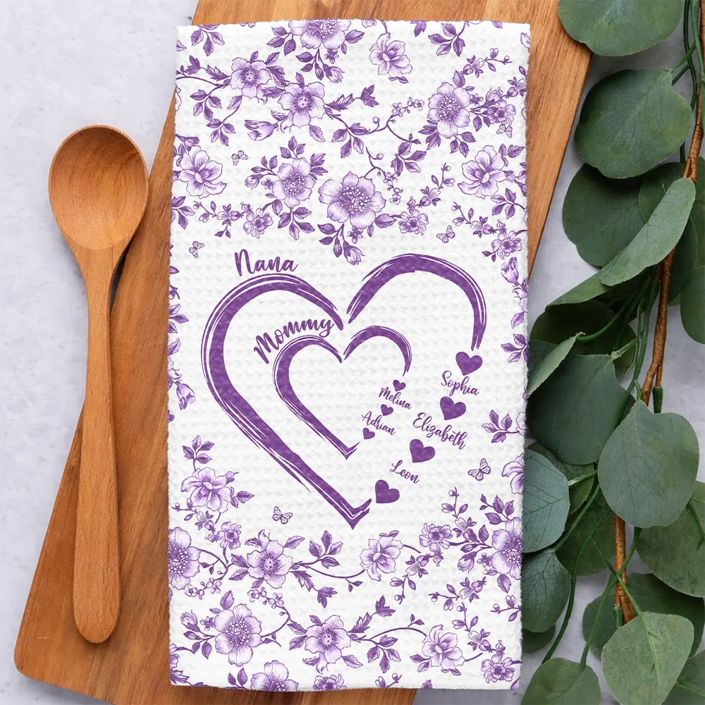 Mom Grandma Sweethearts Toile - Personalized Kitchen Towel - Image 2
