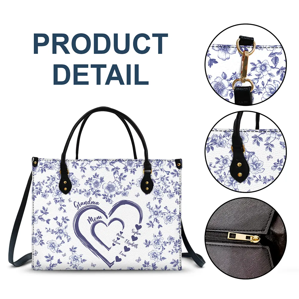 Mom Grandma Sweethearts Toile - Personalized Leather Bag - Image 5