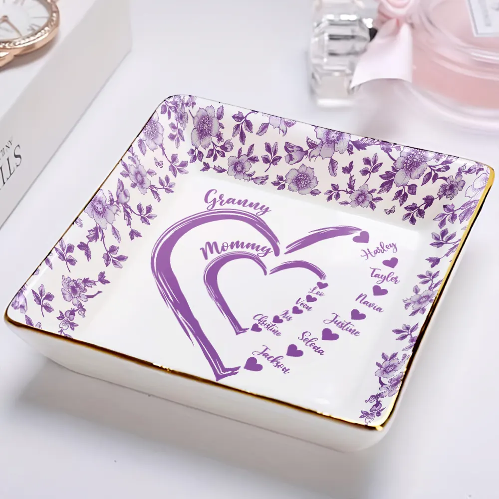 Mom Grandma Sweethearts Toile - Personalized Ring Dish - Image 2