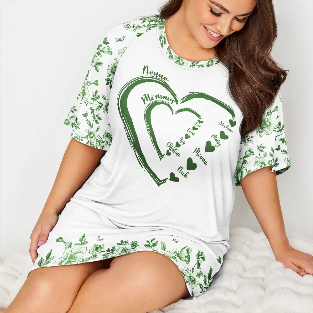 Mom Grandma Sweethearts Toile - Personalized Women's Sleep Tee - Image 4