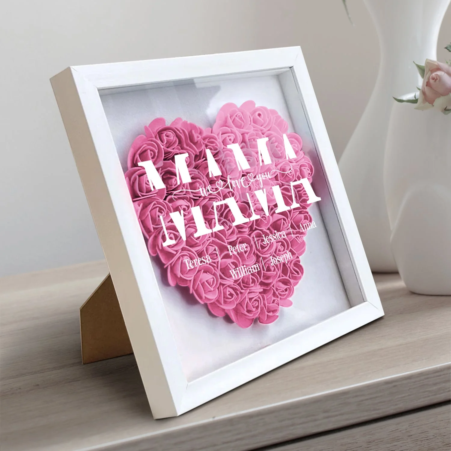 Mom Grandma We Love You - Gift For Mother, Grandmother - Personalized Flower Shadow Box - Image 2