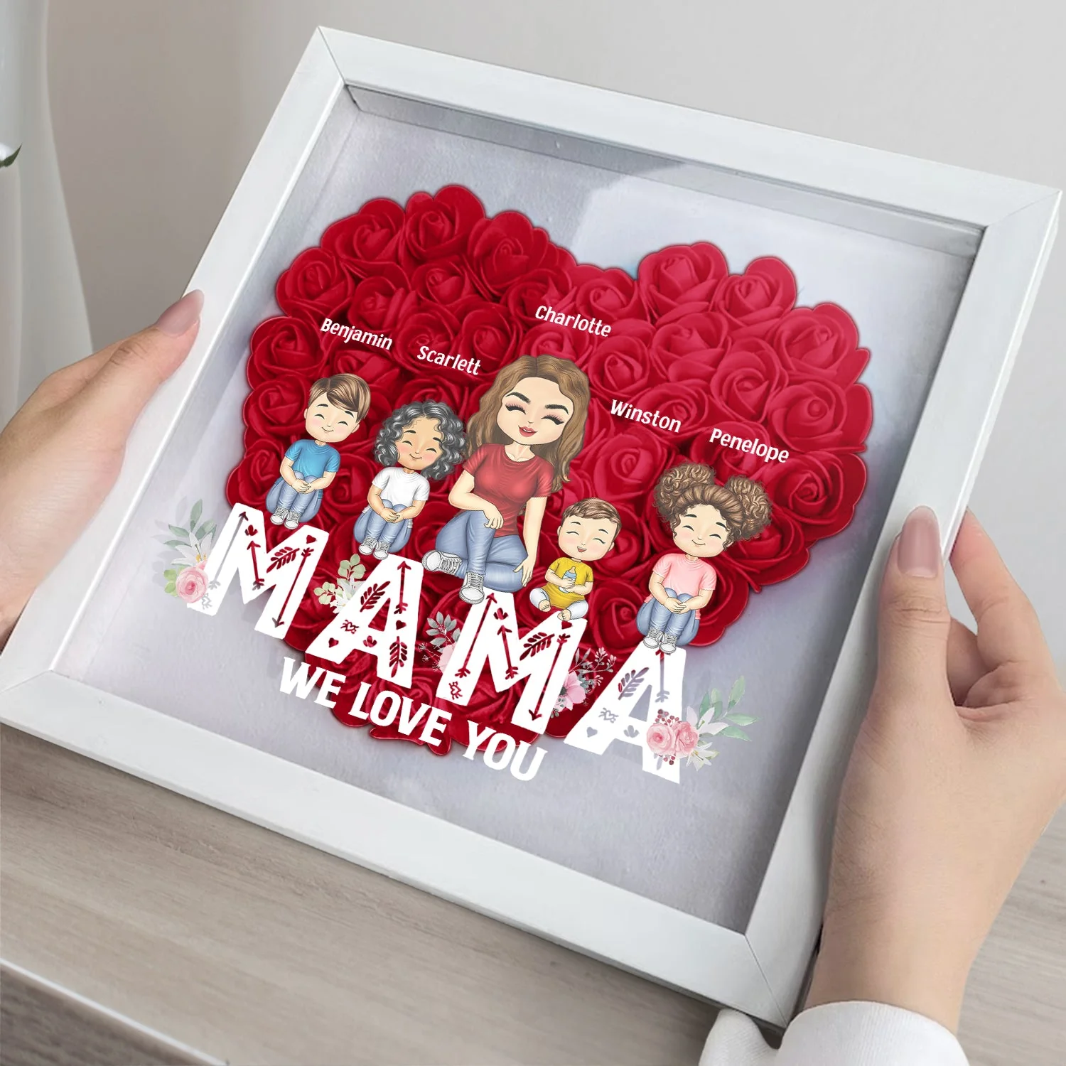 Mom Grandma We Love You - Loving Gift For Mother, Grandmother - Personalized Flower Shadow Box - Image 3
