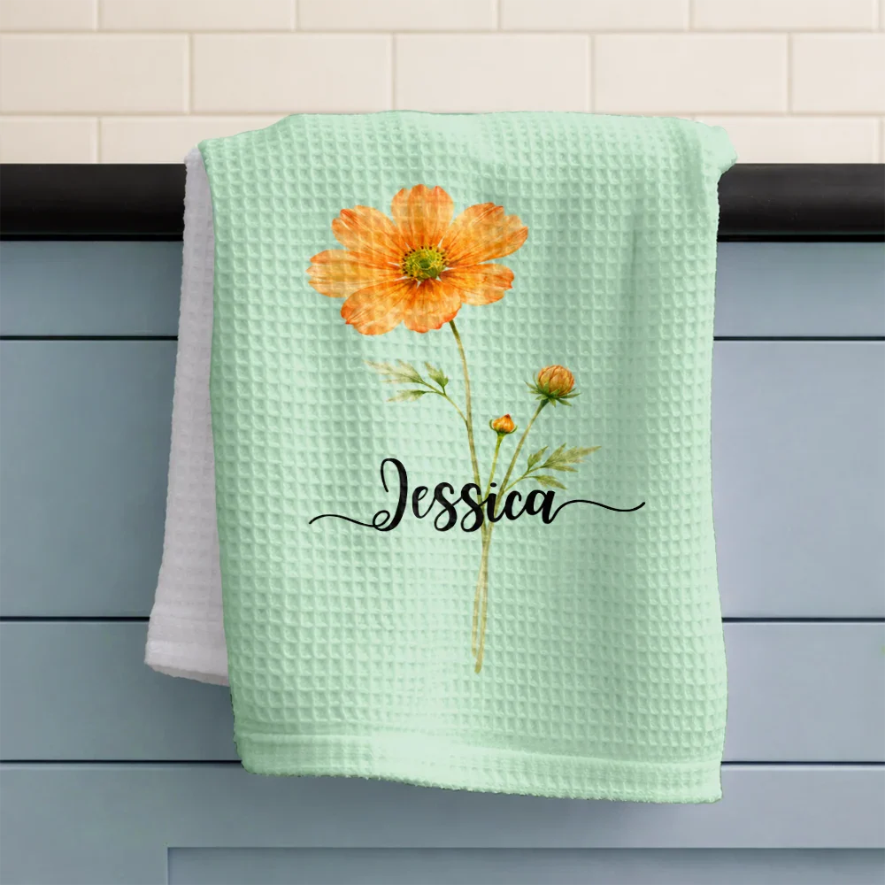 Mom Grandma Women Kitchen Birth Flower - Personalized Kitchen Towel - Image 3
