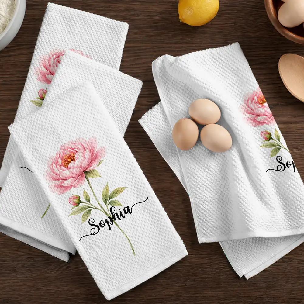 Mom Grandma Women Kitchen Birth Flower - Personalized Kitchen Towel - Image 5