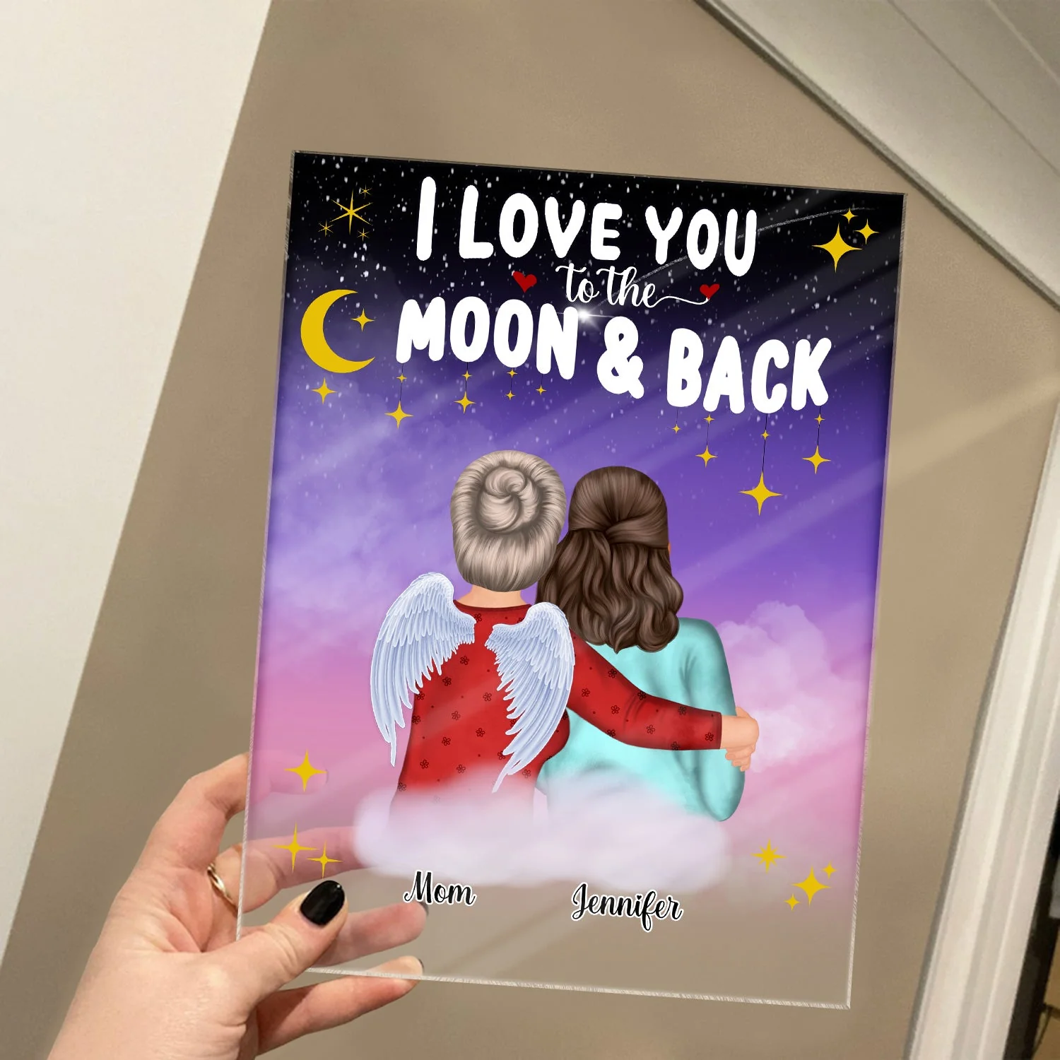 Mom I Love You To The Moon And Back - Birthday, Family Gift For Mother, Grandma, Daughter, Women - Personalized Custom Vertical Rectangle Acrylic Plaque - Image 4