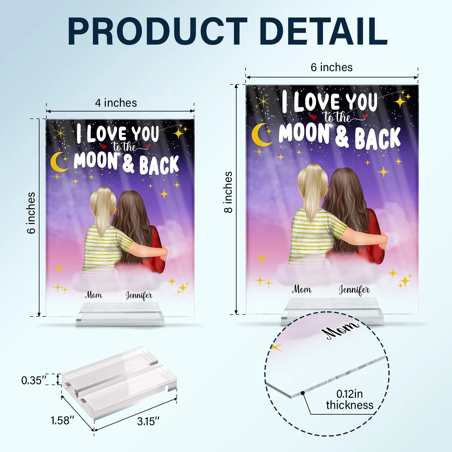 Mom I Love You To The Moon And Back - Birthday, Family Gift For Mother, Grandma, Daughter, Women - Personalized Custom Vertical Rectangle Acrylic Plaque - Image 5