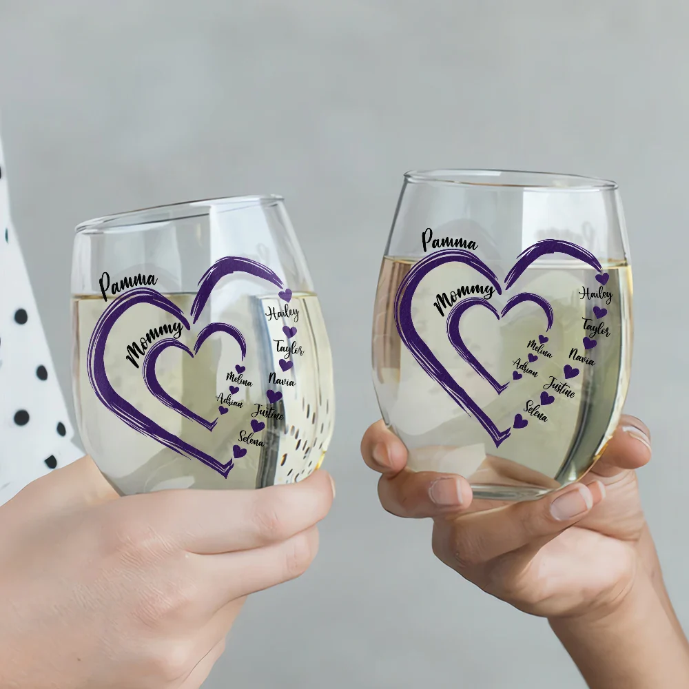 Mom Mum Grandma Sweethearts - Personalized Stemless Wine Glass - Image 3