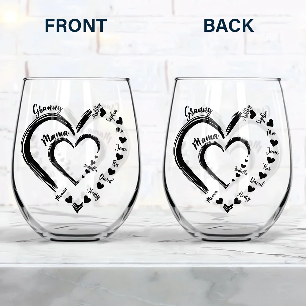 Mom Mum Grandma Sweethearts - Personalized Stemless Wine Glass - Image 4