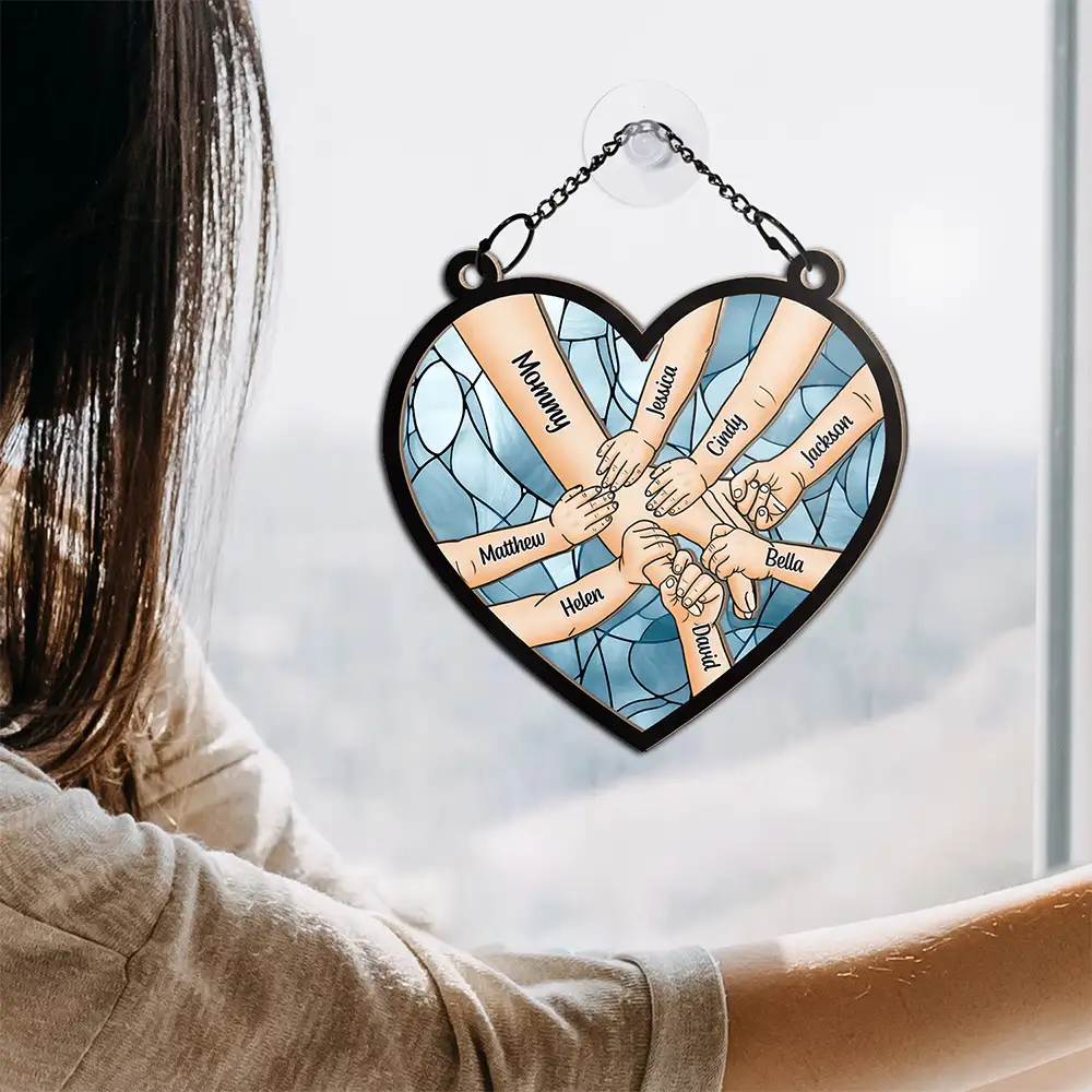 Mom Nana & Children Hands In Hands - Personalized Window Hanging Suncatcher Ornament - Image 4