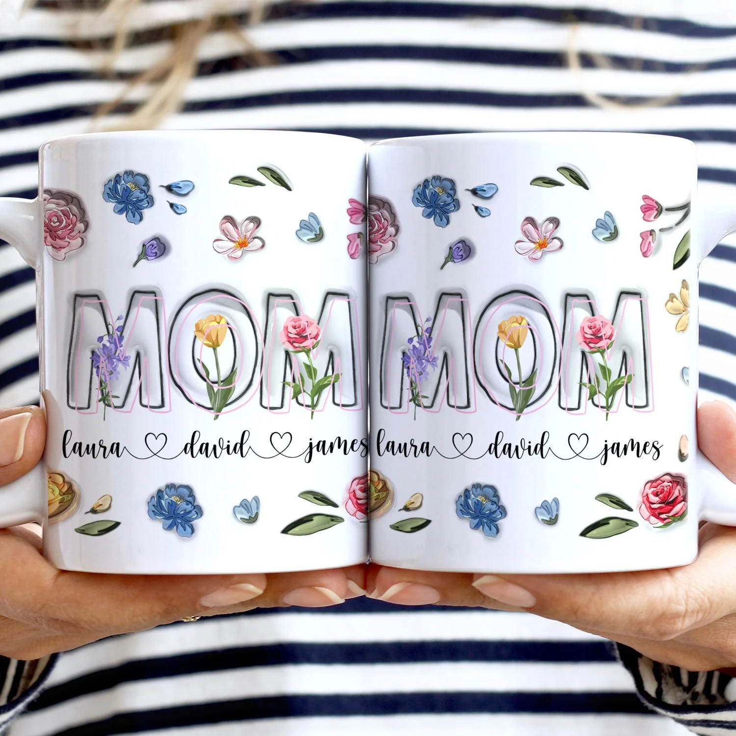 Mom, Nana Flowers - Gift For Mommy, Grandma - 3D Inflated Effect Printed Mug, Personalized White Edge-to-Edge Mug - Image 2