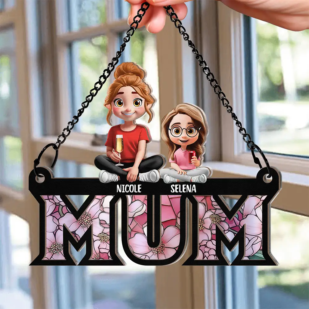 Mom Nana Sitting With Children - Personalized Window Hanging Suncatcher Ornament - Image 2