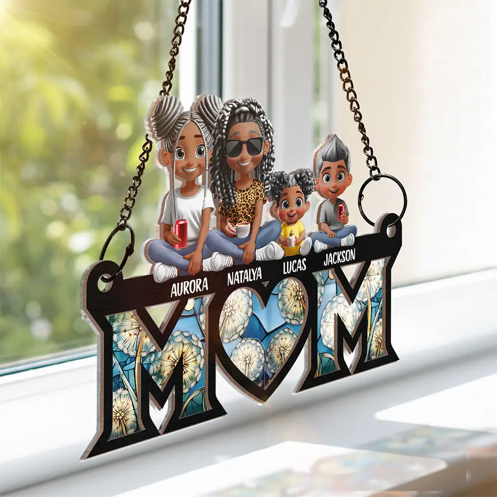 Mom Nana Sitting With Children - Personalized Window Hanging Suncatcher Ornament - Image 3
