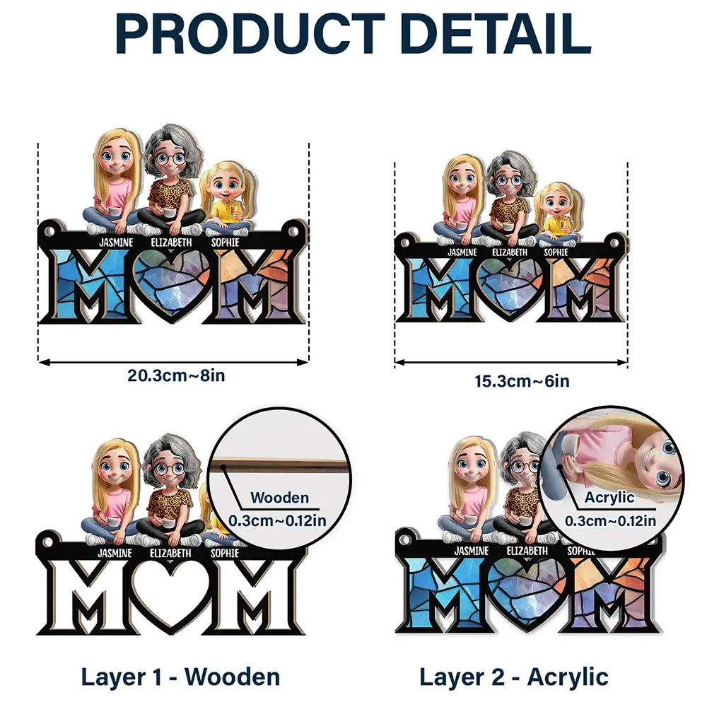 Mom Nana Sitting With Children - Personalized Window Hanging Suncatcher Ornament - Image 5