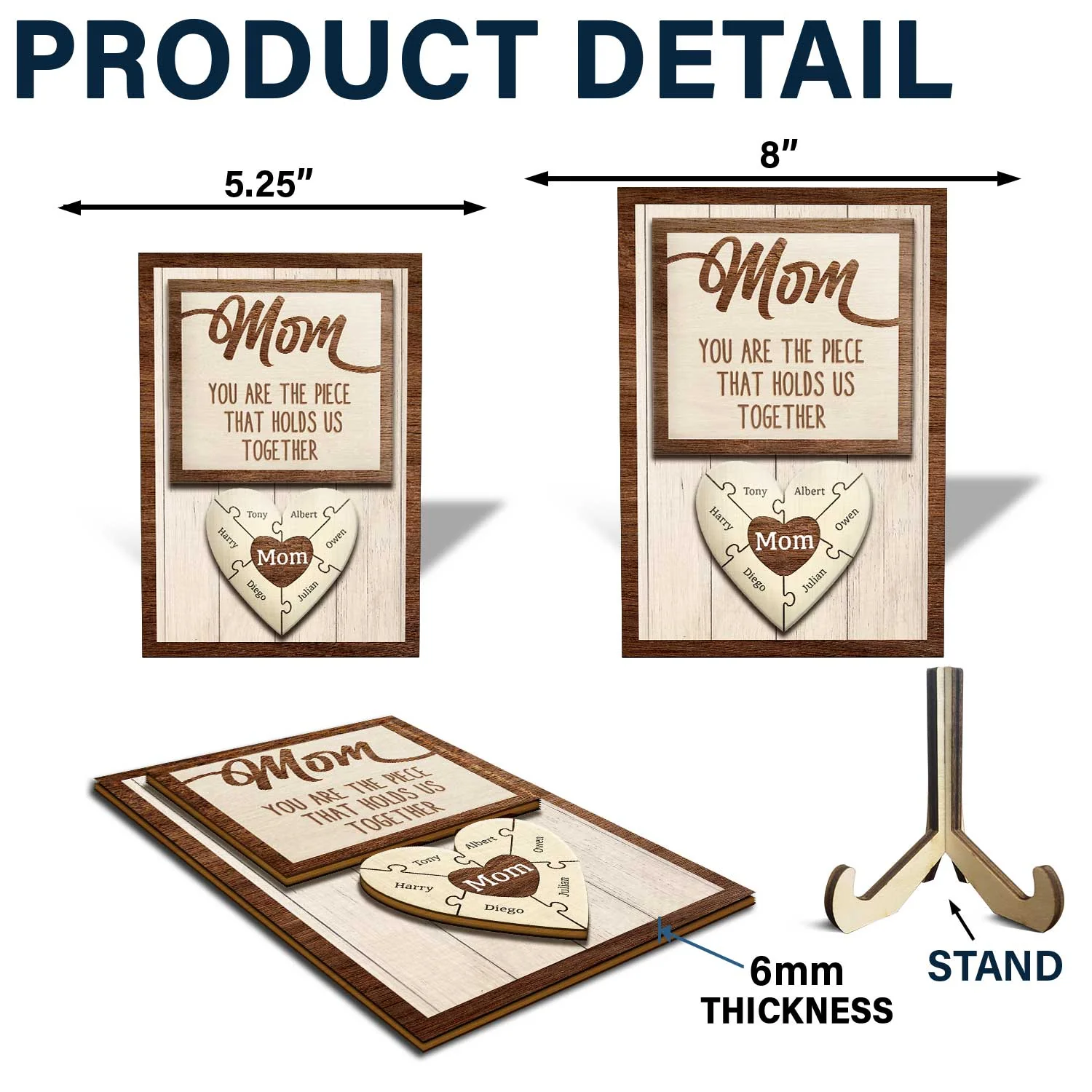 Mom Puzzle Pieces - Gift For Mother, Family - Personalized 2-Layered Wooden Plaque With Stand - Image 5