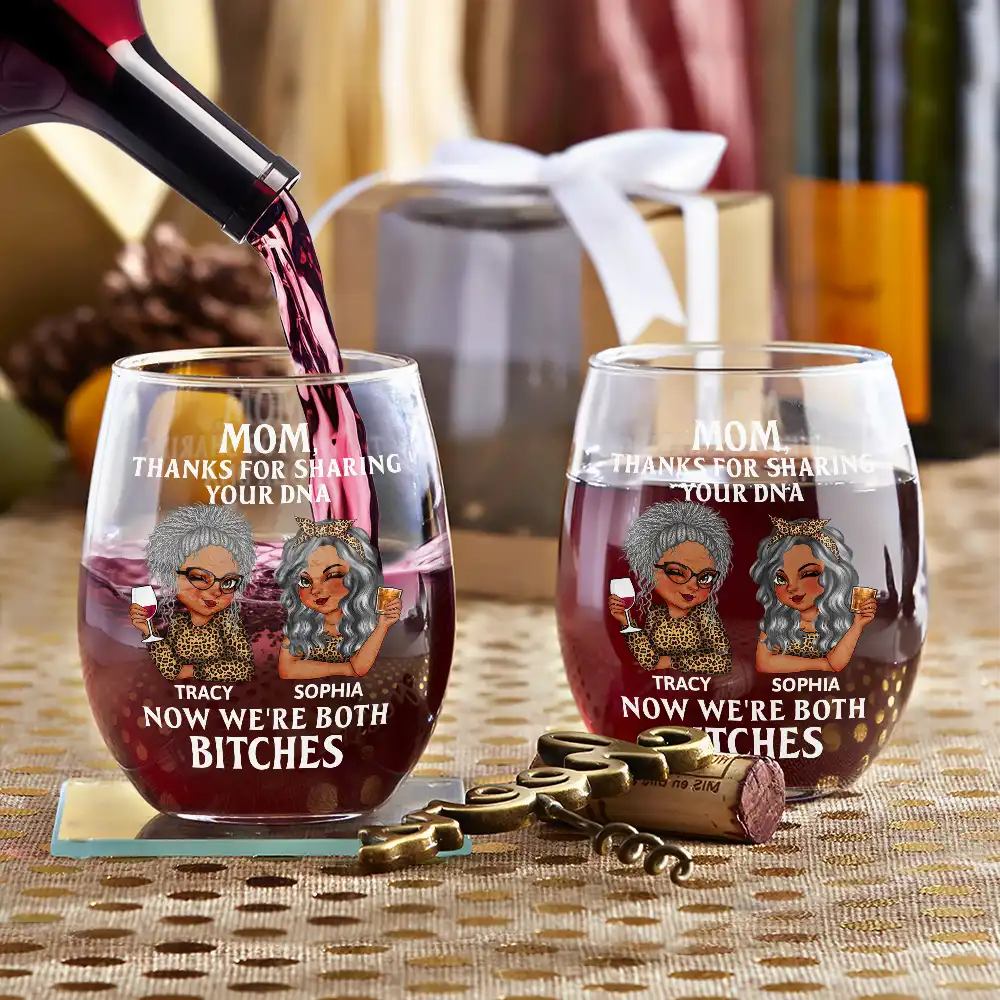 Mom Thanks For Sharing Your DNA - Personalized Stemless Wine Glass - Image 3