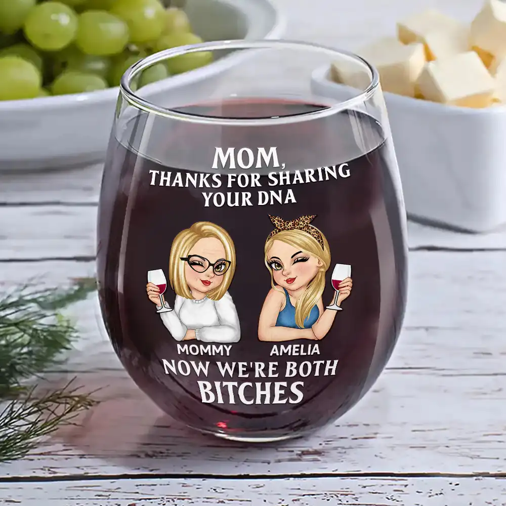 Mom Thanks For Sharing Your DNA - Personalized Stemless Wine Glass - Image 6