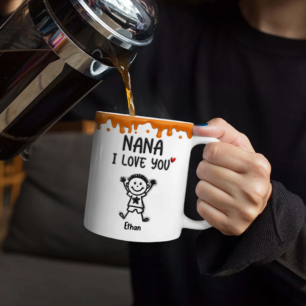 Mom We Love You 3D Inflated Effect Stick Figure - Personalized White Edge-to-Edge Mug - Image 4