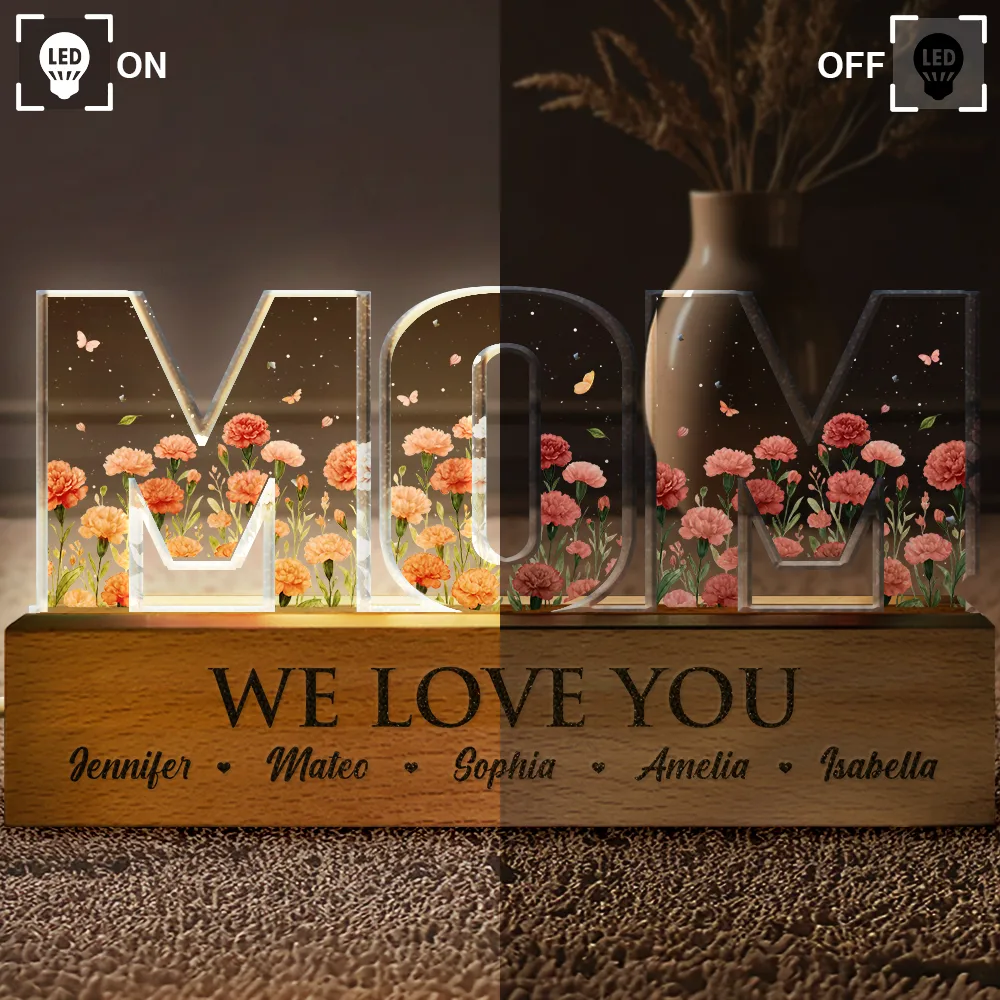 Mom We Love You Birth Month Flower - Personalized Custom Shaped LED Light - Image 5