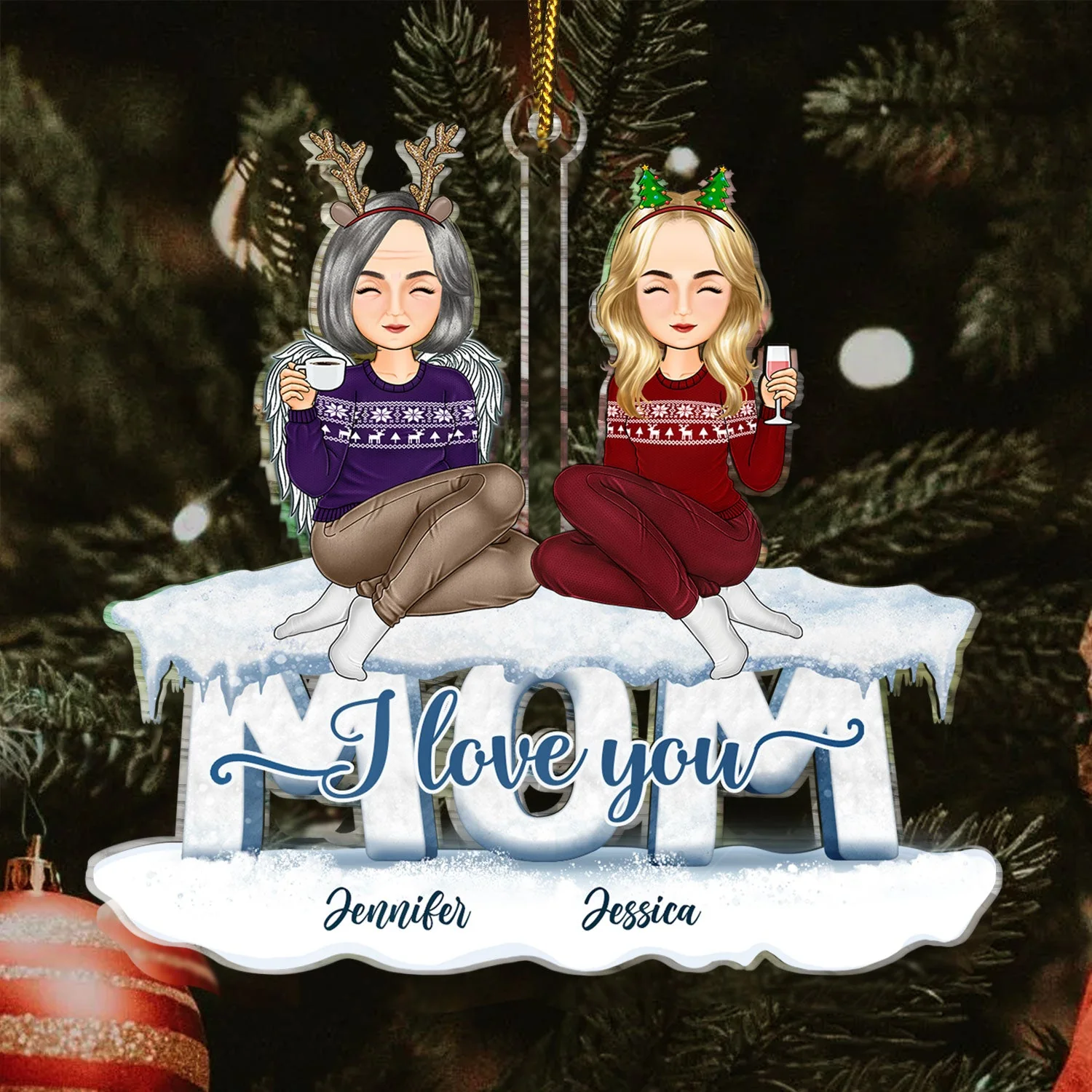 Mom We Love You Cartoon Style - Christmas Gift For Mother - Personalized Cutout Acrylic Ornament - Image 3