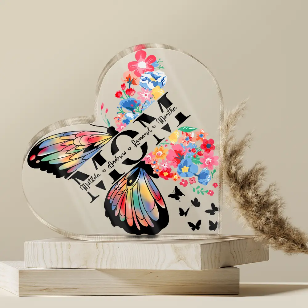 Mom We Love You - Personalized Heart Shaped Acrylic Plaque - Image 4