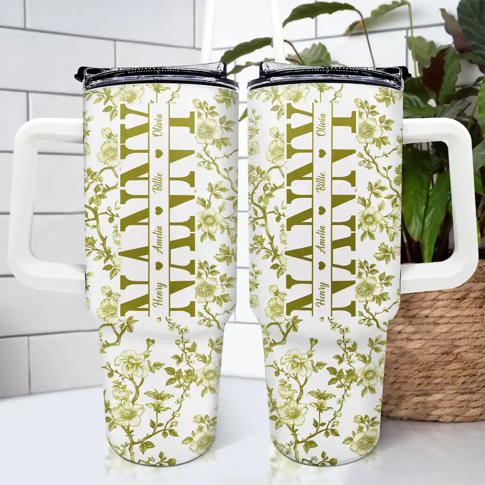 Mom We Love You Toile De Jouy Pattern - Personalized 40oz Tumbler With Straw - Image 4