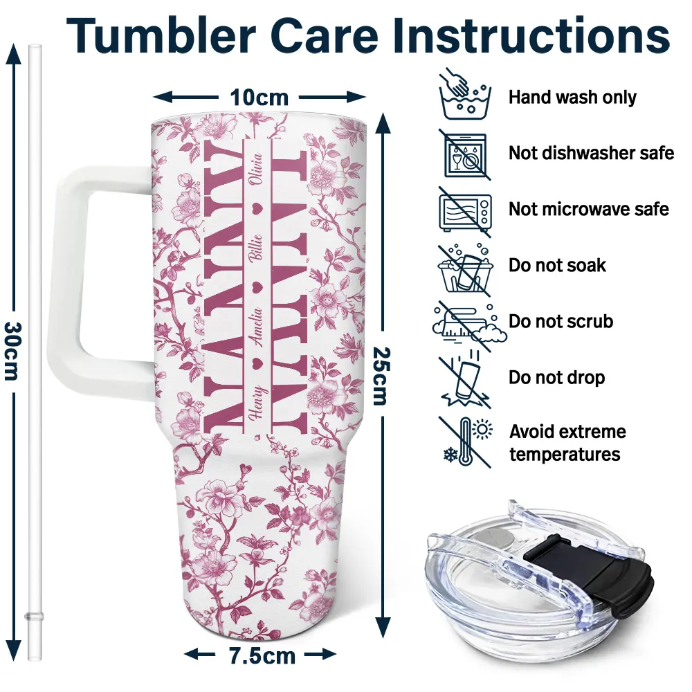 Mom We Love You Toile De Jouy Pattern - Personalized 40oz Tumbler With Straw - Image 6