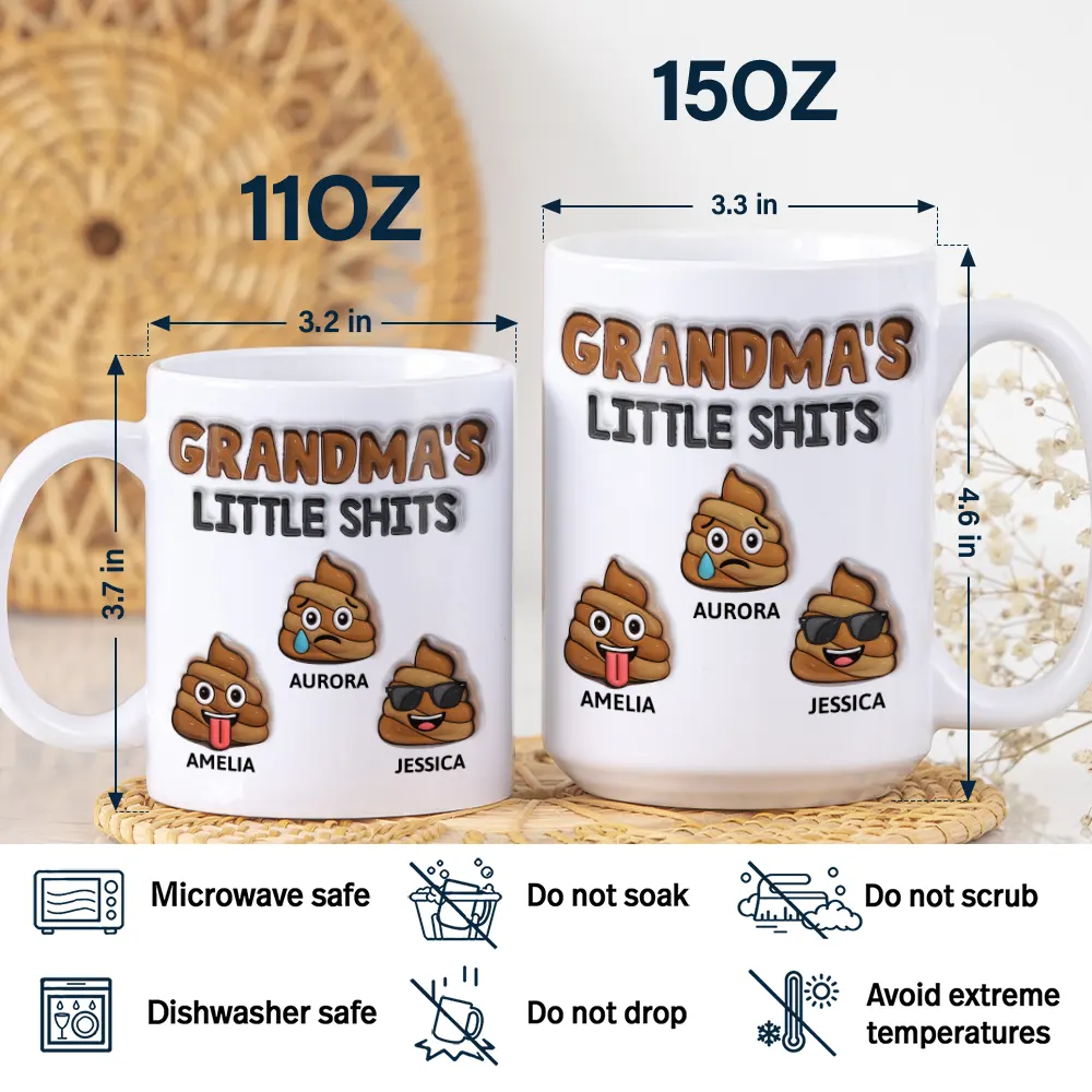 Mommy's Little Shits - 3D Inflated Effect Printed Mug, Personalized White Edge-to-Edge Mug - Image 5