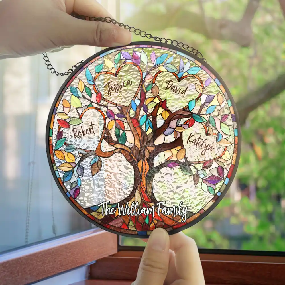 Mom's Family Tree of Love - Personalized Stained Glass Window Hanging Suncatcher - Image 4
