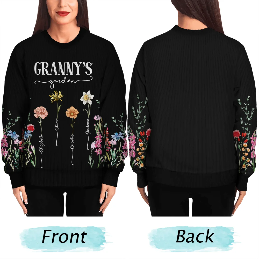 Mom's Grandma's Garden Birth Flower Grandkid - Personalized Unisex Ugly Sweater - Image 6