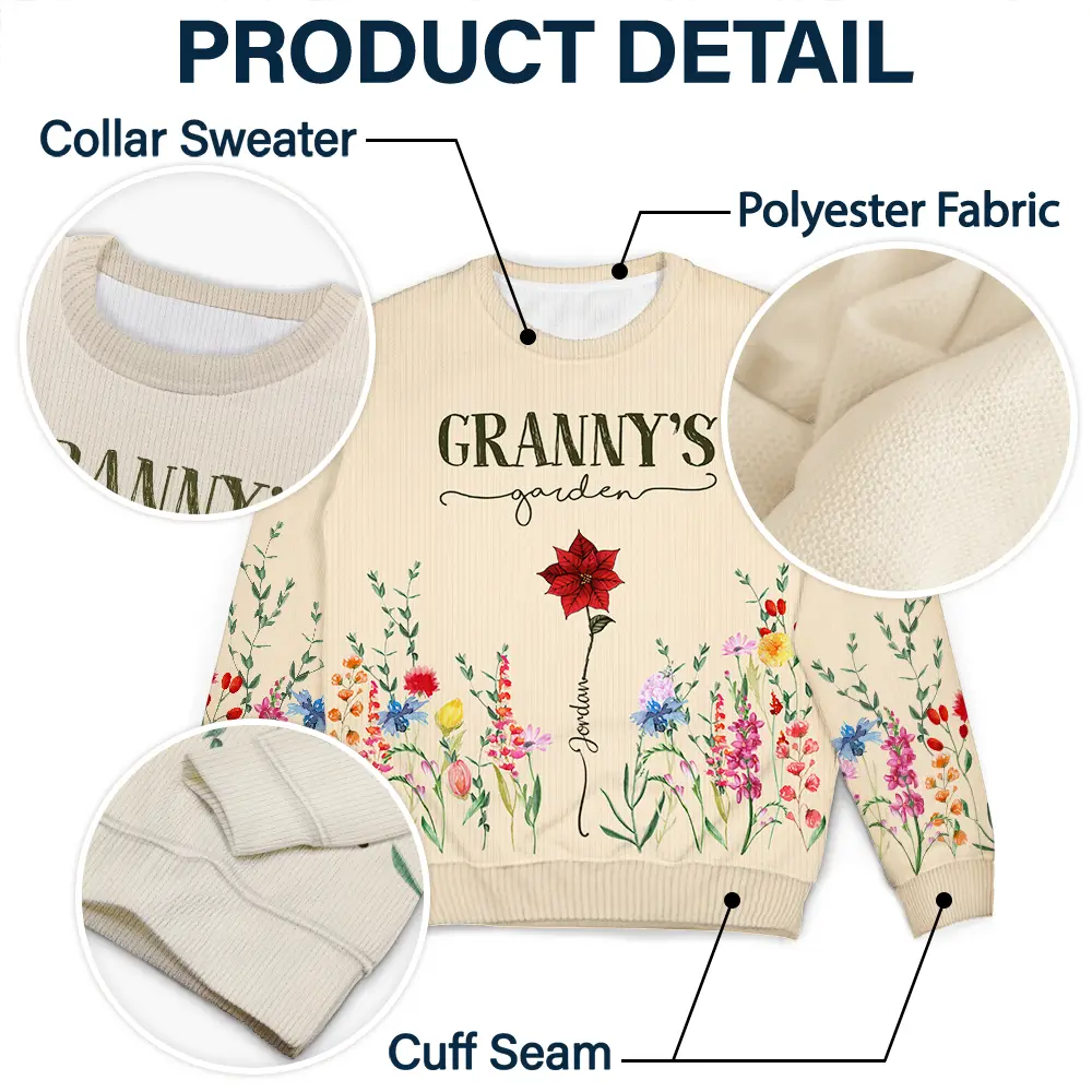 Mom's Grandma's Garden Birth Flower Grandkid - Personalized Unisex Ugly Sweater - Image 7