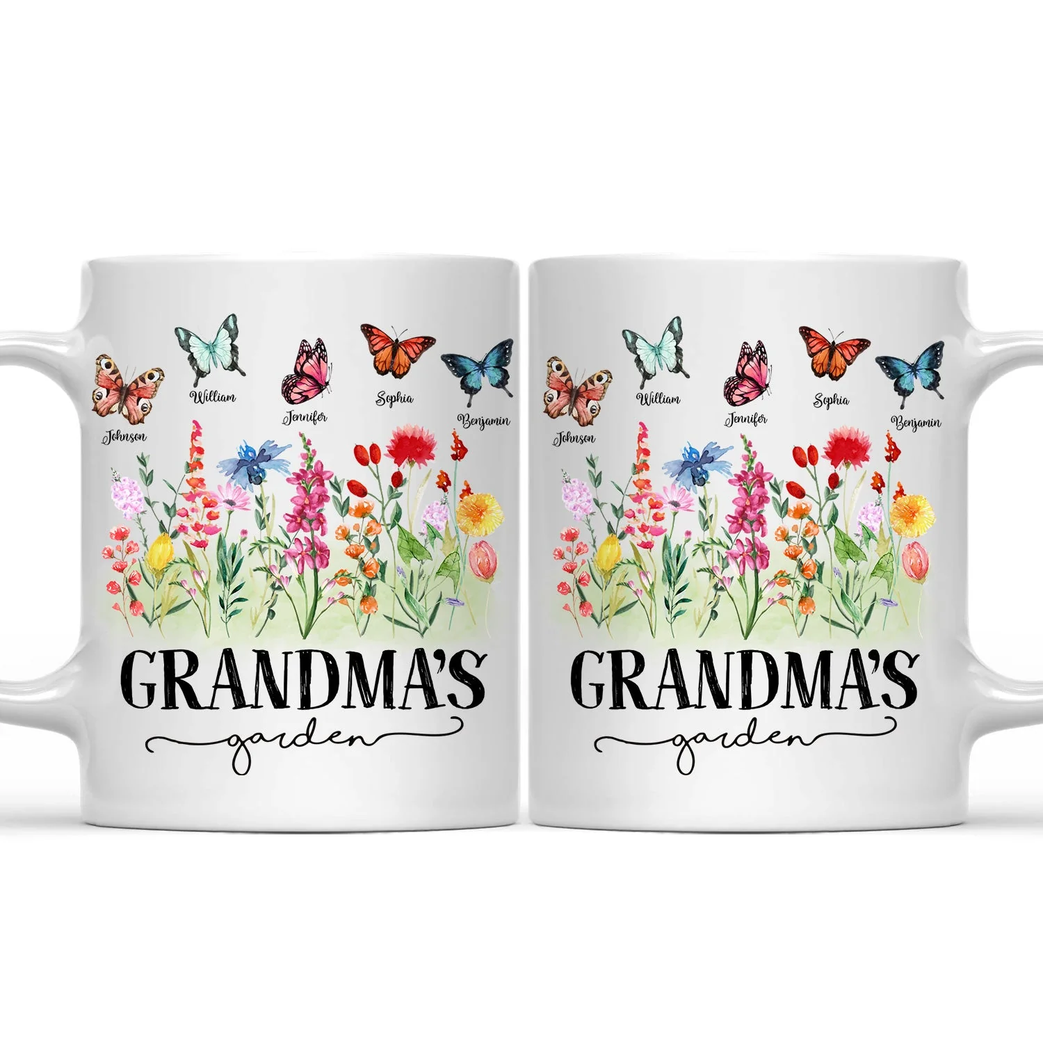 Mom's Grandma's Garden Butterflies - Gift For Mother, Grandmother, Nana - Personalized Mug