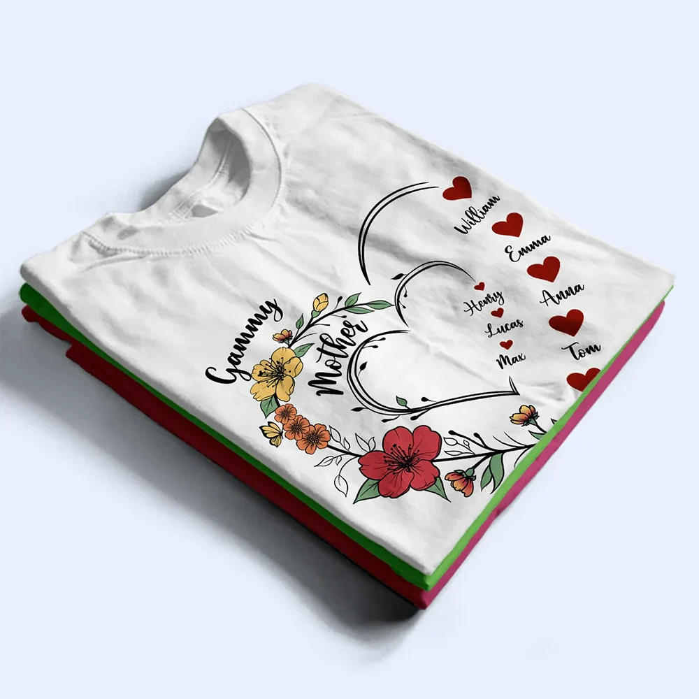 Mom's Grandma's Sweethearts Flower - Personalized T Shirt - Image 2