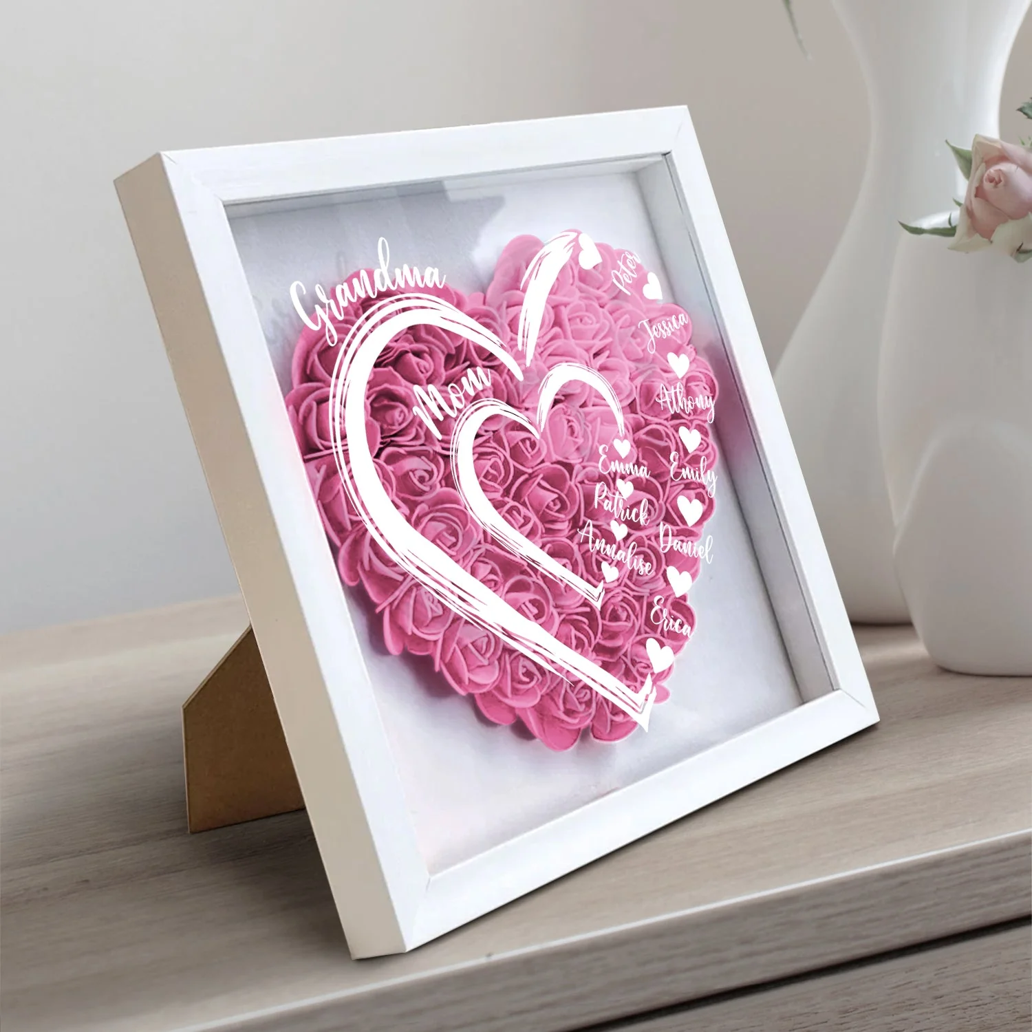 Mom's Grandma's Sweethearts - Gift For Mother, Grandmother - Personalized Flower Shadow Box - Image 2