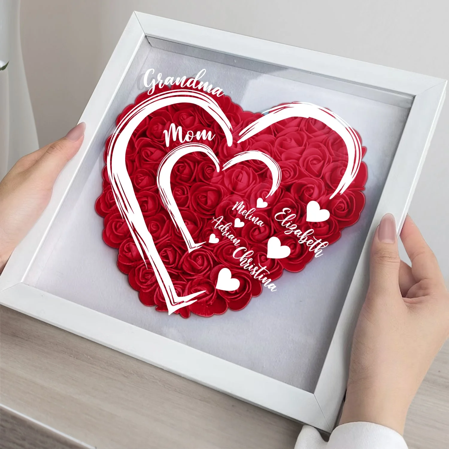 Mom's Grandma's Sweethearts - Gift For Mother, Grandmother - Personalized Flower Shadow Box - Image 3