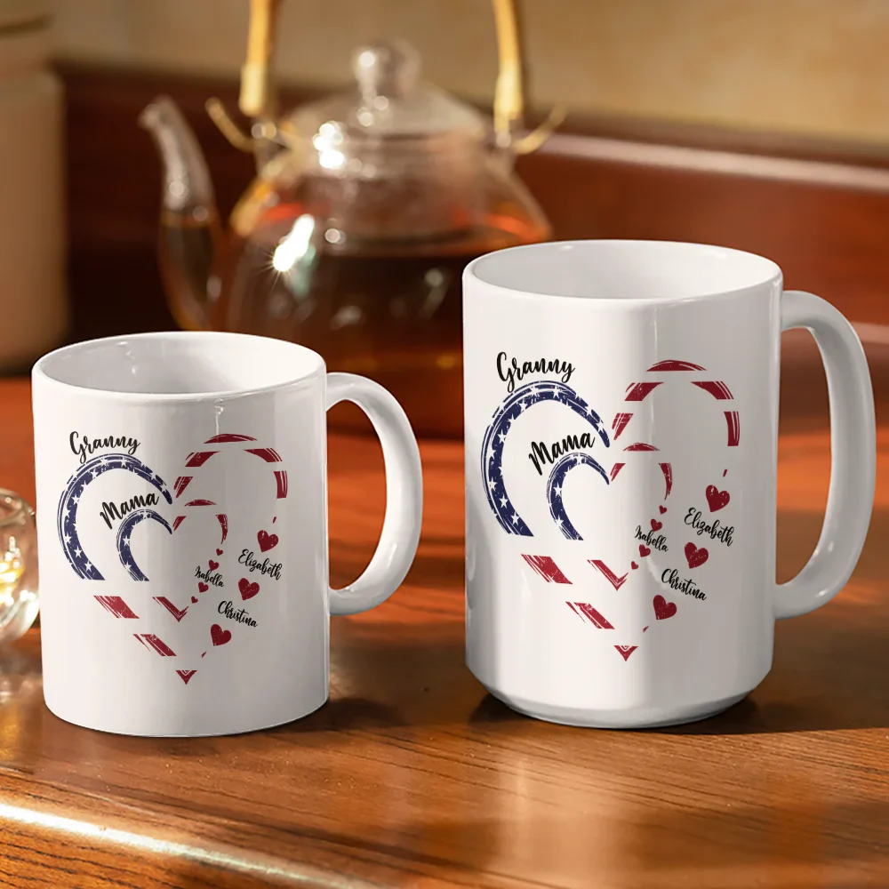Mom's Grandma's Sweethearts Independence Day - Personalized White Edge-to-Edge Mug - Image 3