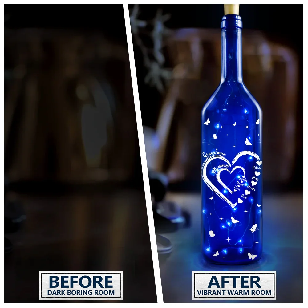 Mom's Grandma's Sweethearts - Personalized Blue Bottle Light - Image 3