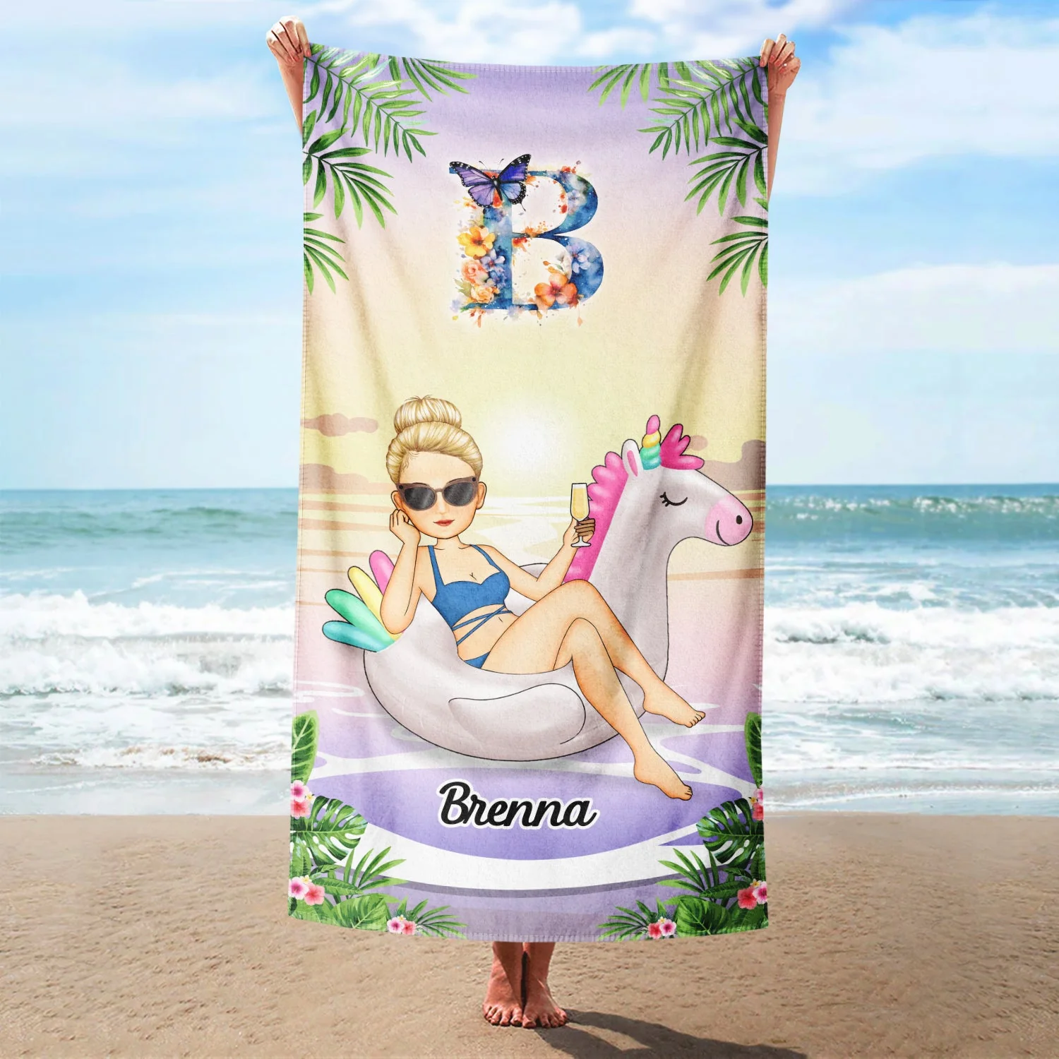 Monogram Beach Towel - Gift For Women, Beach Lovers - Personalized Beach Towel - Image 2