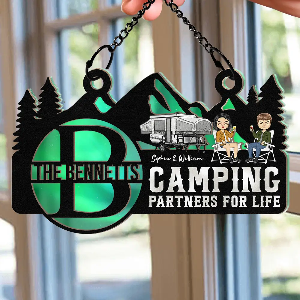 Monogram Camping Partners For Life - Personalized Window Hanging Suncatcher Ornament - Image 2
